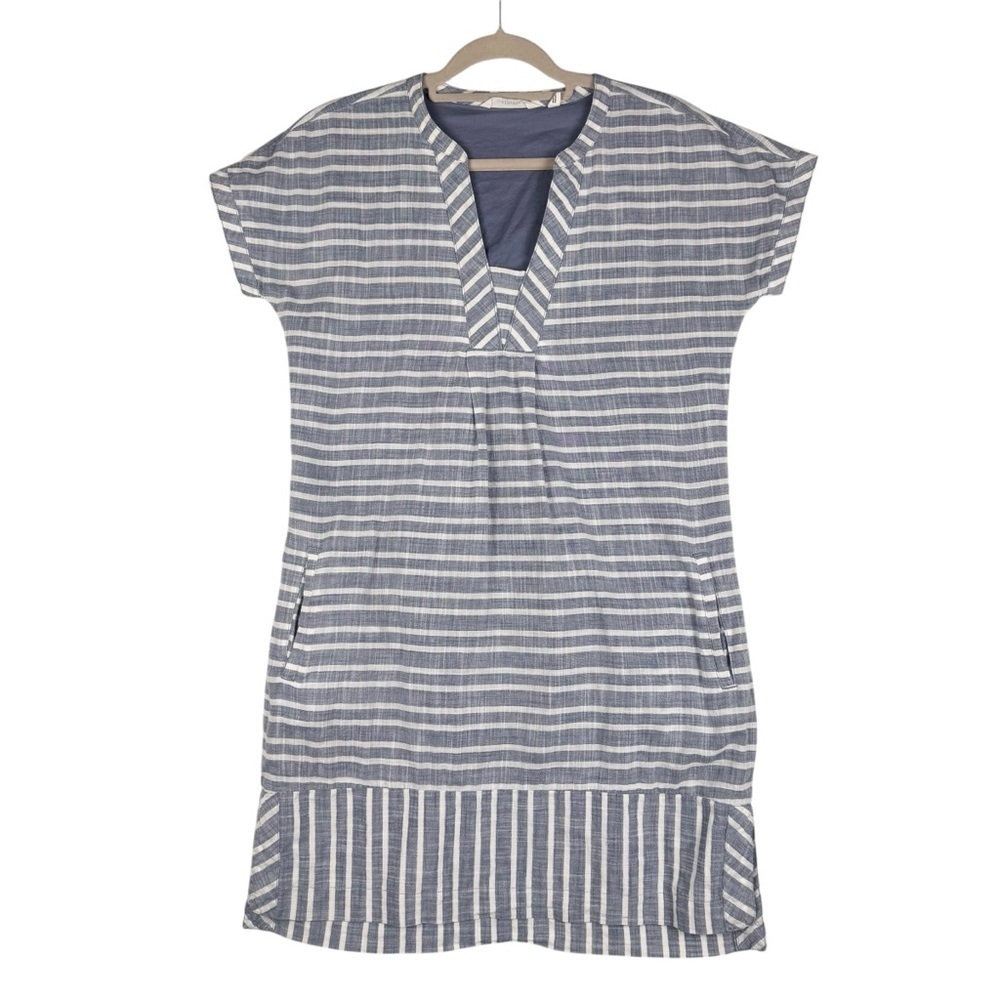 Athleta Stripe Barbados Mini Dress Sz M Cover Up Striped Blue White Cotton